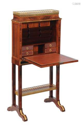 A French mahogany and gilt metal mounted secretaire in Louis XVI style