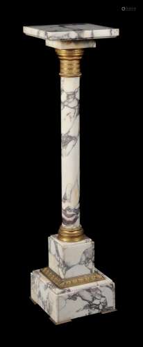 A French white and grey veined marble and gilt metal mounted pedestal