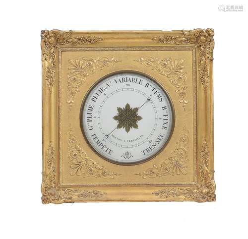 A French Empire style gilt wall clock and barometer en-suite