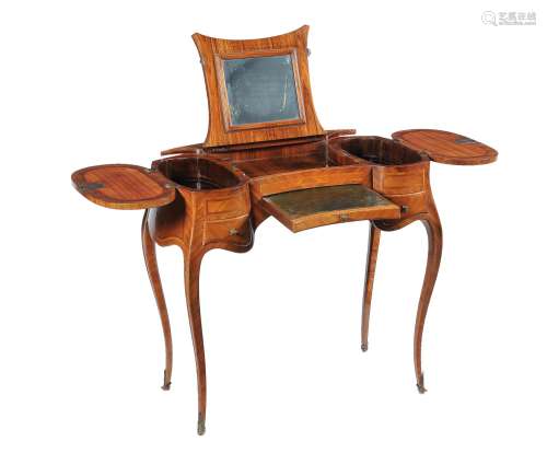 A Louis XV tulipwood and floral marquetry inlaid dressing table or 'coiffeuse'