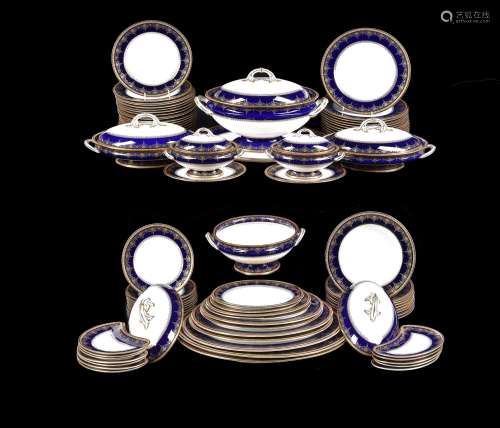 A Royal Worcester blue-ground and gilt part dinner service