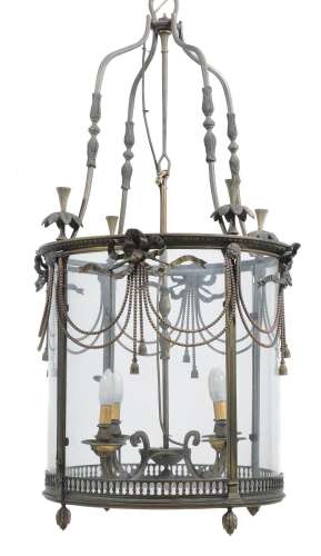 A gilt metal and glazed cylindrical hall lantern in Louis XVI style
