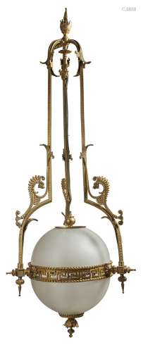 A gilt metal and frosted glass pendant ceiling light