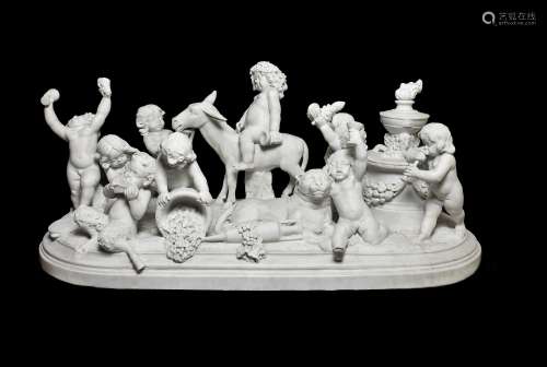 Attributed to Paul Brou, a Continental sculpted white marble Bacchanal