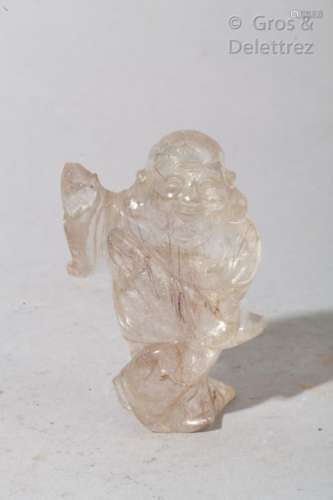 Sujet en cristal de roche aiguillé représentant un moine souriant.  Chine, XX ème siècle Haut. 9cm.  Accidents et manques.                                                                                                                                                                                                                                                                                                                         估价            30 - 50 EUR                                                                                                                                                                * 不计佣金。