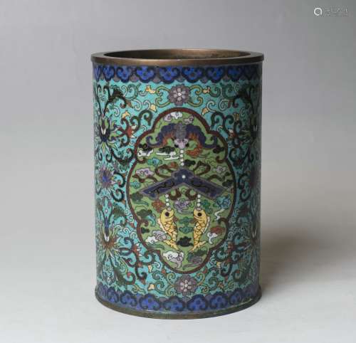 An Enameled Brush Pot