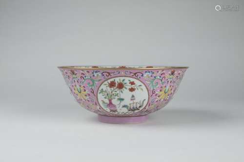 A Famille Rose Porcelain Bowl With Framed Design