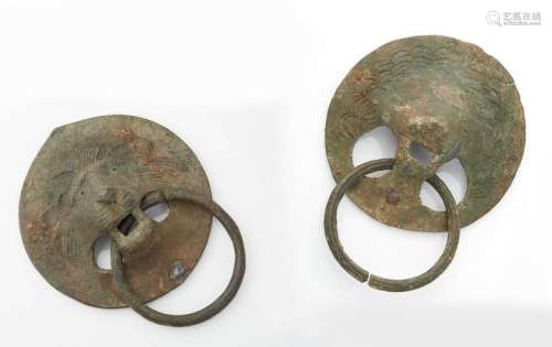 Two large circular door handles representing a lio…