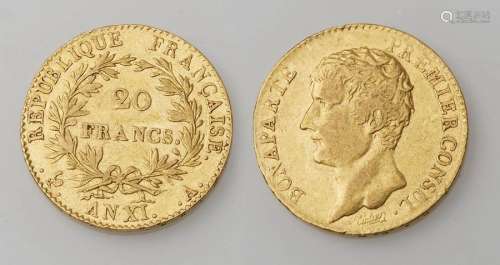 BONAPARTE First Consul. 20 gold francs (head of Bo…