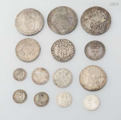 Lot of fourteen (14) silver coins of LOUIS XIV : H…
