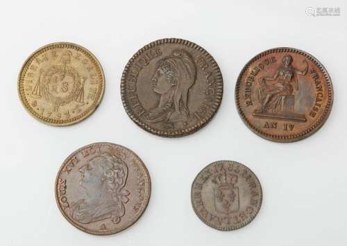 Lot of five (5) copper Liard coins of Louis XVI 17…