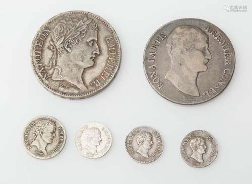 Lot of six (6) silver coins of Bonaparte and Napol…