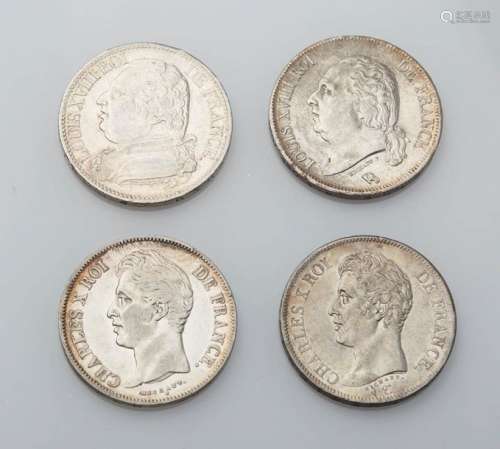 Lot of four (4) silver coins Louis XVIII and Charl…