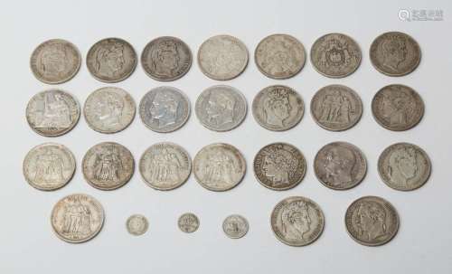 Lot of twenty four (24) pieces of 5 Francs silver …
