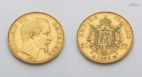 Gold coin of 50 francs of 1856 (A) Napoleon III no…