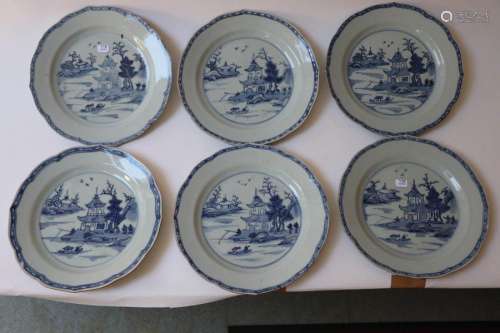 China. A suite of six round plates with an animate…