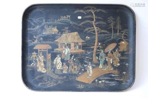 Large boiled cardboard tray with polychrome and go…