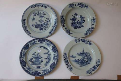 China. Four round plates, one of which is a porcel…