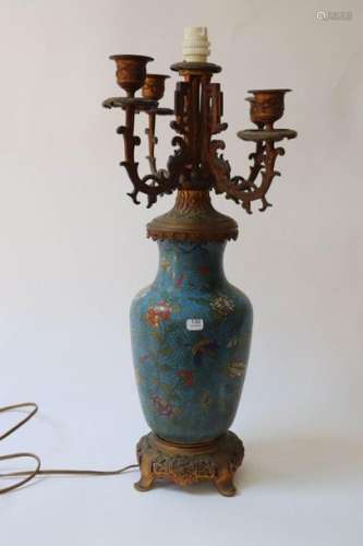 Candelabra in bronze and cloisonné enamels with po…