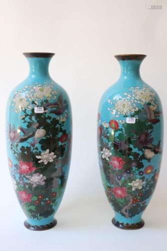 Pair of baluster shaped vases in cloisonné enamels…