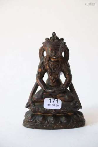 Small bronze Buddha with brown patina partially gi…