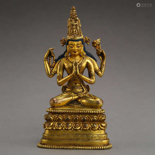 Ancient Tibetan gilt bronze Buddha statue