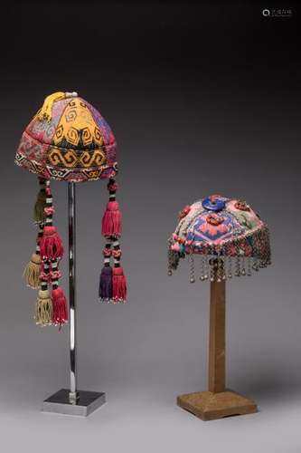 TURKMENISTAN. nTwo ancient ikat headdresses with s…