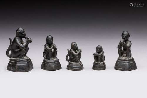 BURMA. nSet of five antique bronze opium weights i…