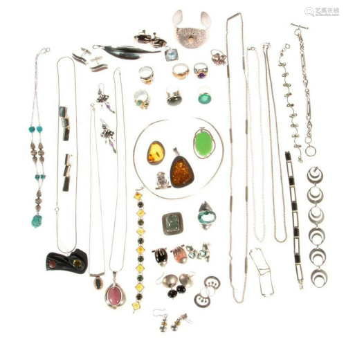 Collection of stone-set and silver jewelry
