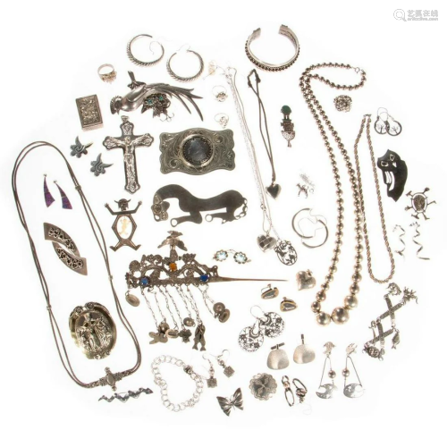 Collection of silver and metal jewelry & accessories
