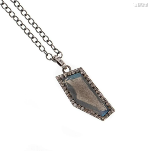 Labradorite, diamond, oxidized silver pendant & ch…