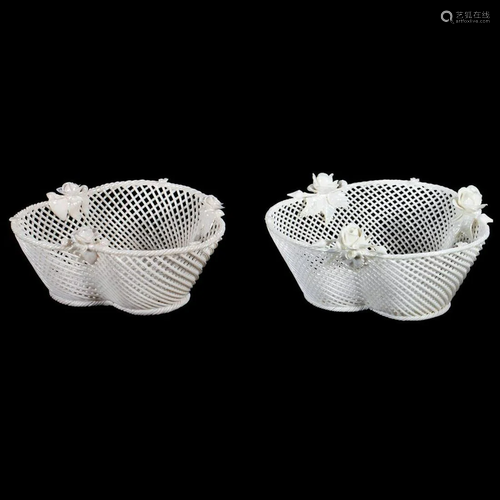 A pair of Belleek china four-strand baskets