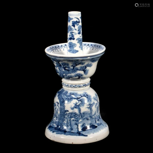 A 18th-/19th century blue and white candlestick h…