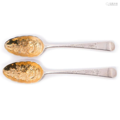 Pair of Georgian Silver Berry Spoons. London