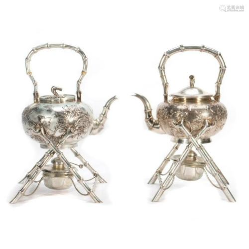 Late 19th/early 20th Chinese silver teapots and st…