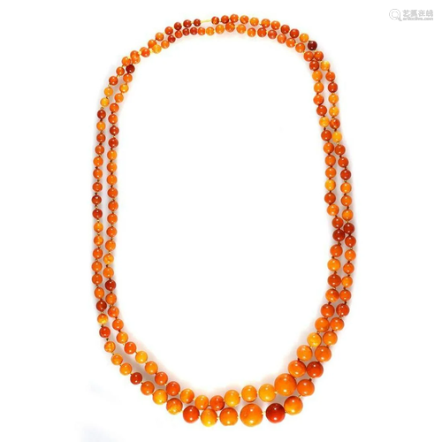 Amber bead 'flapper' necklace