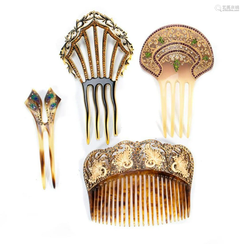 Vintage rhinestone, celluloid and shell hair combs