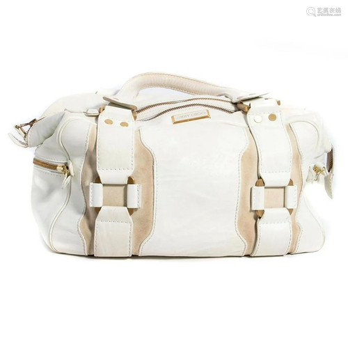 Jimmy Choo Mahala white leather satchel bag