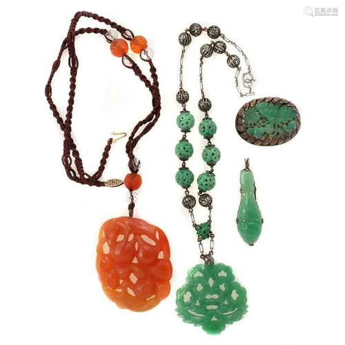 Carved jade, rock crystal, silver, gold-filled jew…