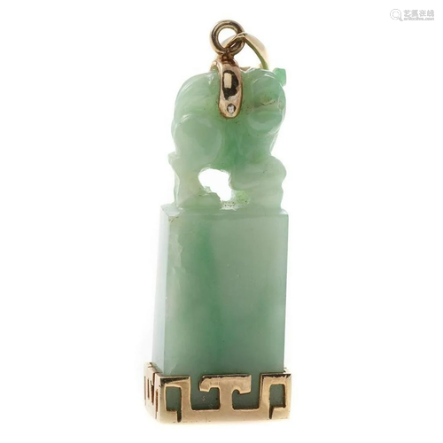 Jade and 14k gold chop pendant