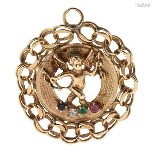 14k gold and stone-set cupid charm