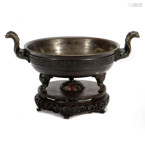 19th Century Chinese Bronze Tripod Censer