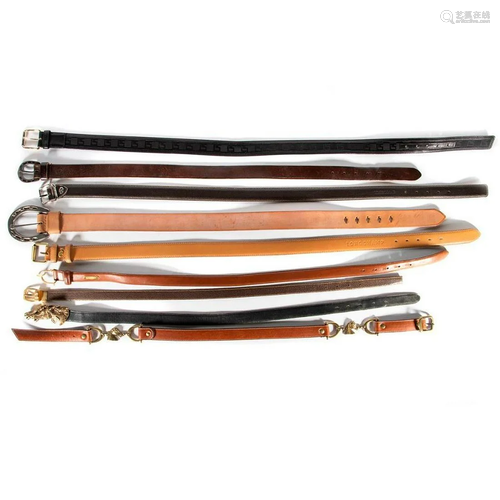 Collection of 9 leather belts