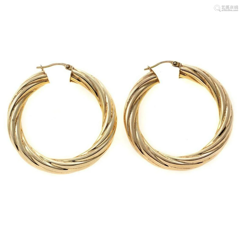 Pair of 14k gold hollow hoop earrings, Italy