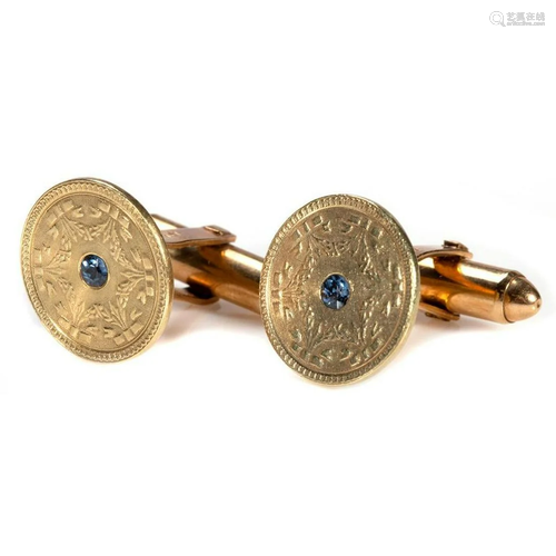 Pair of vintage sapphire and 14k gold cufflinks