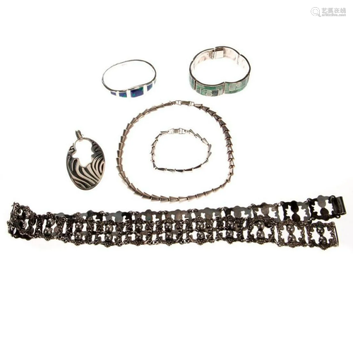 Collection of stone-set, sterling silver jewelry,