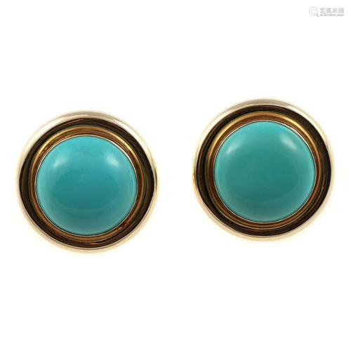 Pair of turquoise and 14k gold earrings