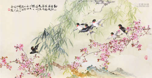 赵松泉（1914～2012） 乙酉（2005）年作 细雨杏花 镜片 设色纸本