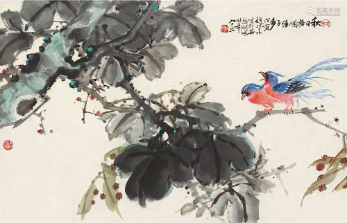 赵松泉（1914～2012） 戊寅（1998）年作 秋日梧桐 镜片 设色纸本