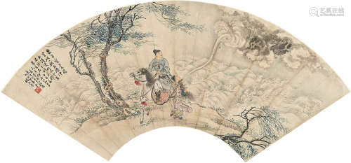 杨德春（1862～？） 仿唐六如笔意 扇片 设色纸本